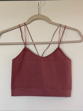 Ribbed Strappy Bralette Crop Top - Mauve Pink